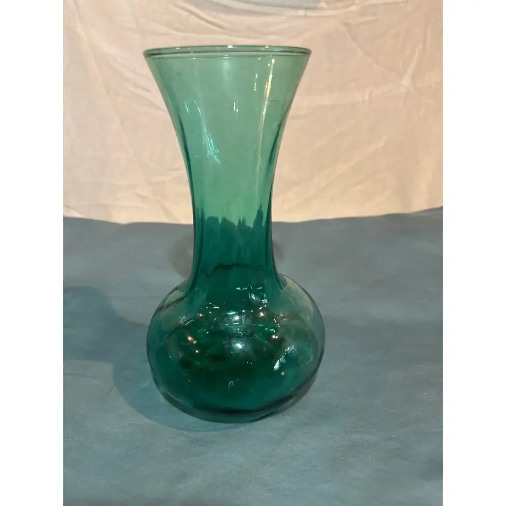 Vtg Indiana Glass Evergreen Aqua Green Bud Vase Bulbous Onion Fluted  8